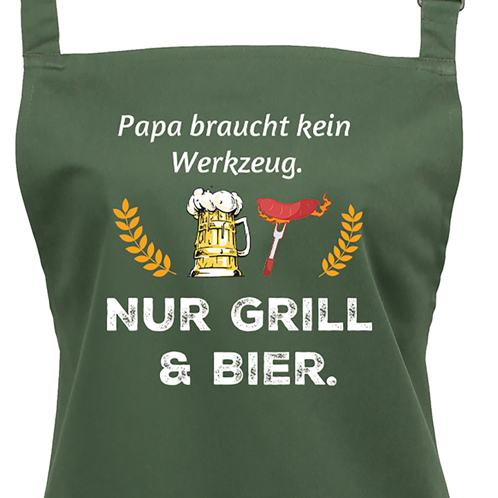 Grillschürze „Papa braucht kein Werkzeug – nur Grill & Bier“ | Lustige BBQ Schürze für Männer & Vatertag