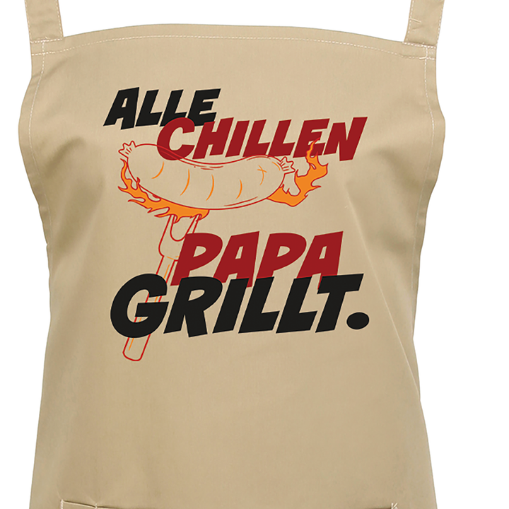 Grillschürze „Alle chillen, Papa grillt“ – Lustige Kochschürze für Männer | Perfektes Geschenk für Vatertag & BBQ