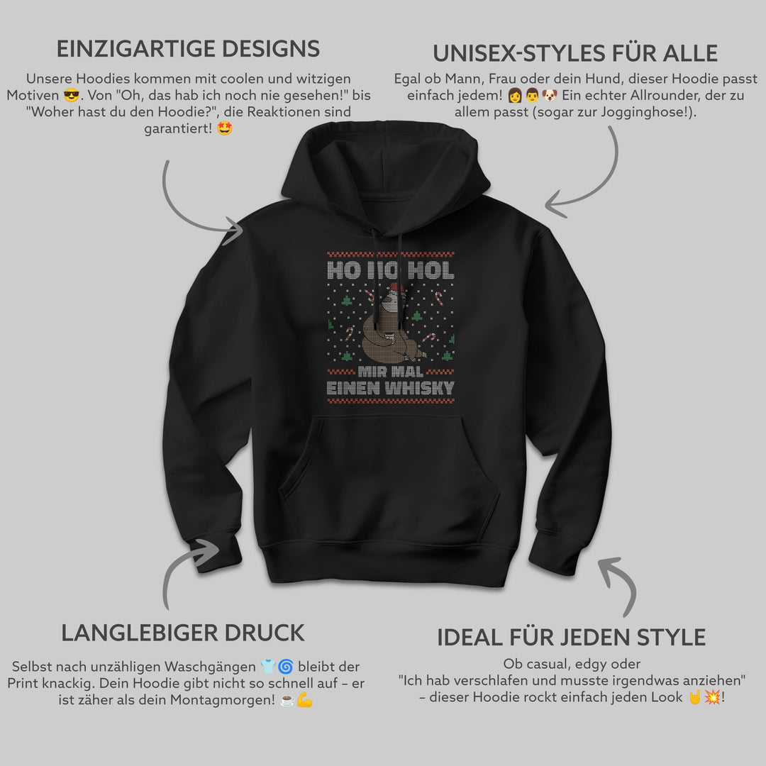 HO HO Hol mir ein Whiskey Hoodie – Lustiges Weihnachts-Faultier-Design | Witziges Geschenk für Whiskey-Liebhaber zur Weihnachtszeit
