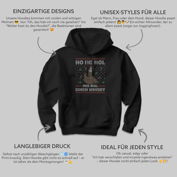HO HO Hol mir ein Whiskey Hoodie – Lustiges Weihnachts-Faultier-Design | Witziges Geschenk für Whiskey-Liebhaber zur Weihnachtszeit