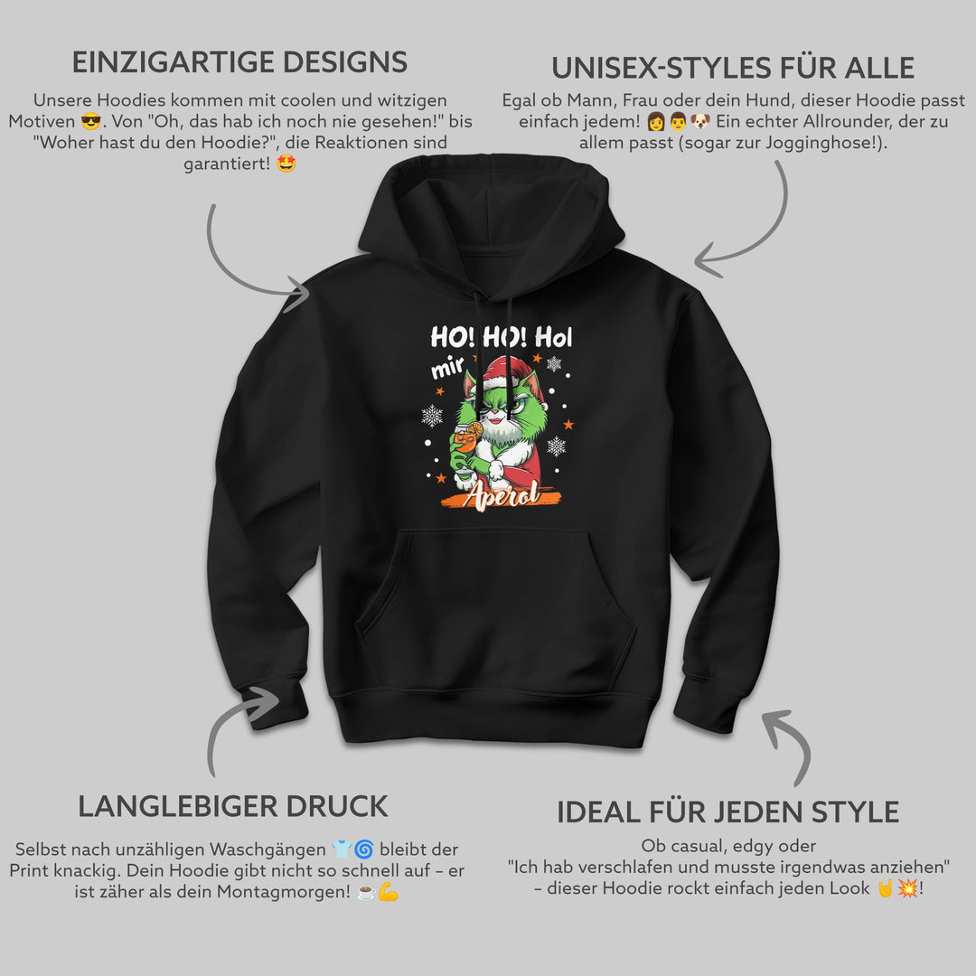 Ho Ho Hol mir Aperol Hoodie – Lustiges Weihnachts-Design mit Katze | Humorvolles Geschenk für Aperol-Fans