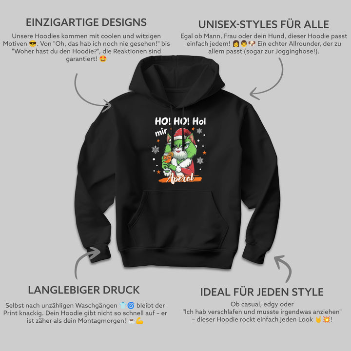 Ho Ho Hol mir Aperol Hoodie – Lustiges Weihnachts-Design mit Katze | Humorvolles Geschenk für Aperol-Fans