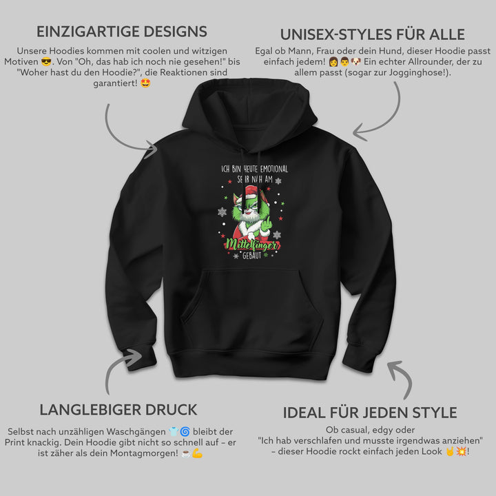 Ich bin heute emotional sehr nah am Mittelfinger Hoodie – Lustiges Katzen-Design | Witziges Geschenk für Humorvolle