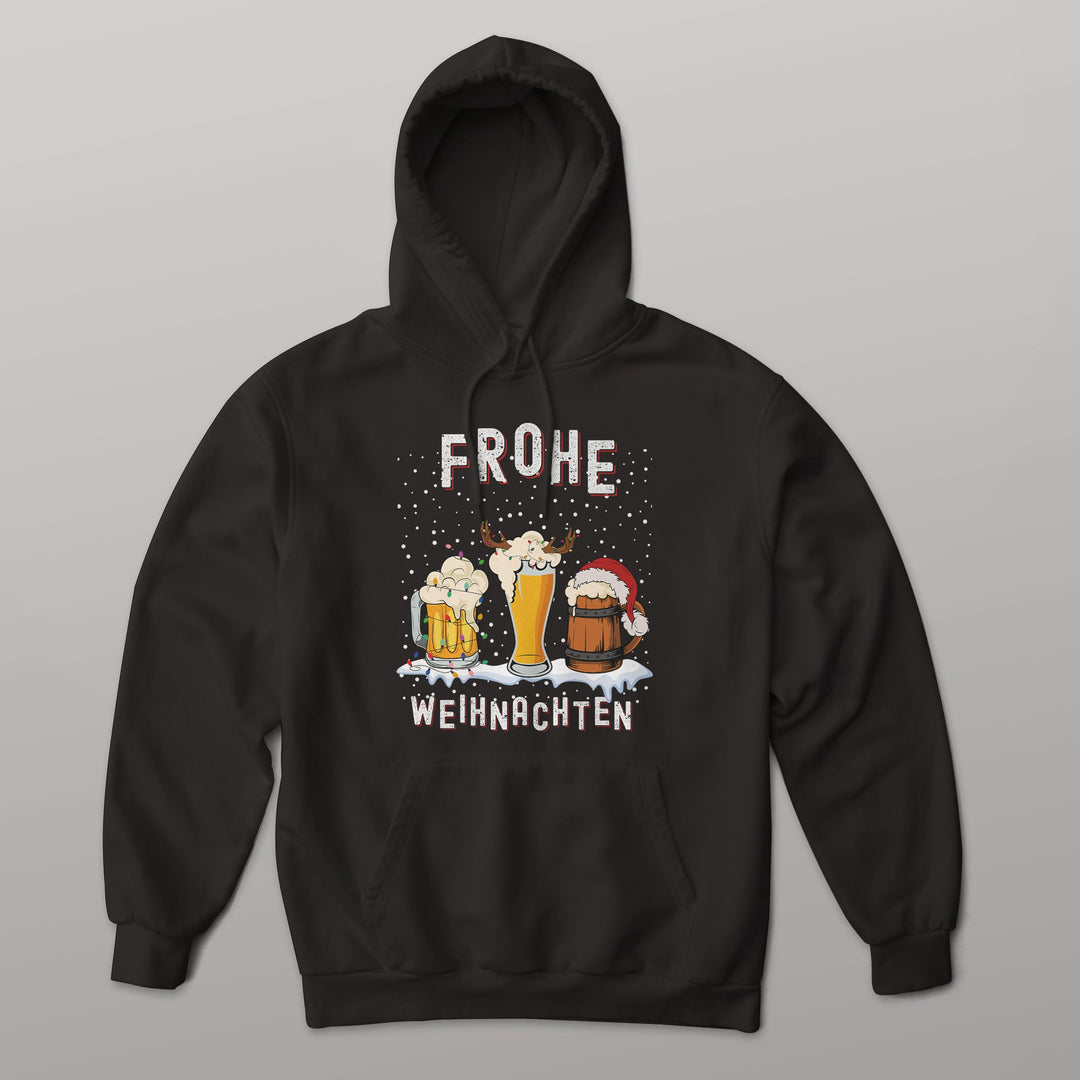 Frohe Weihnachten Bier Hoodie – Lustiges Design mit 3 Biergläsern | Perfektes Geschenk für Bierliebhaber