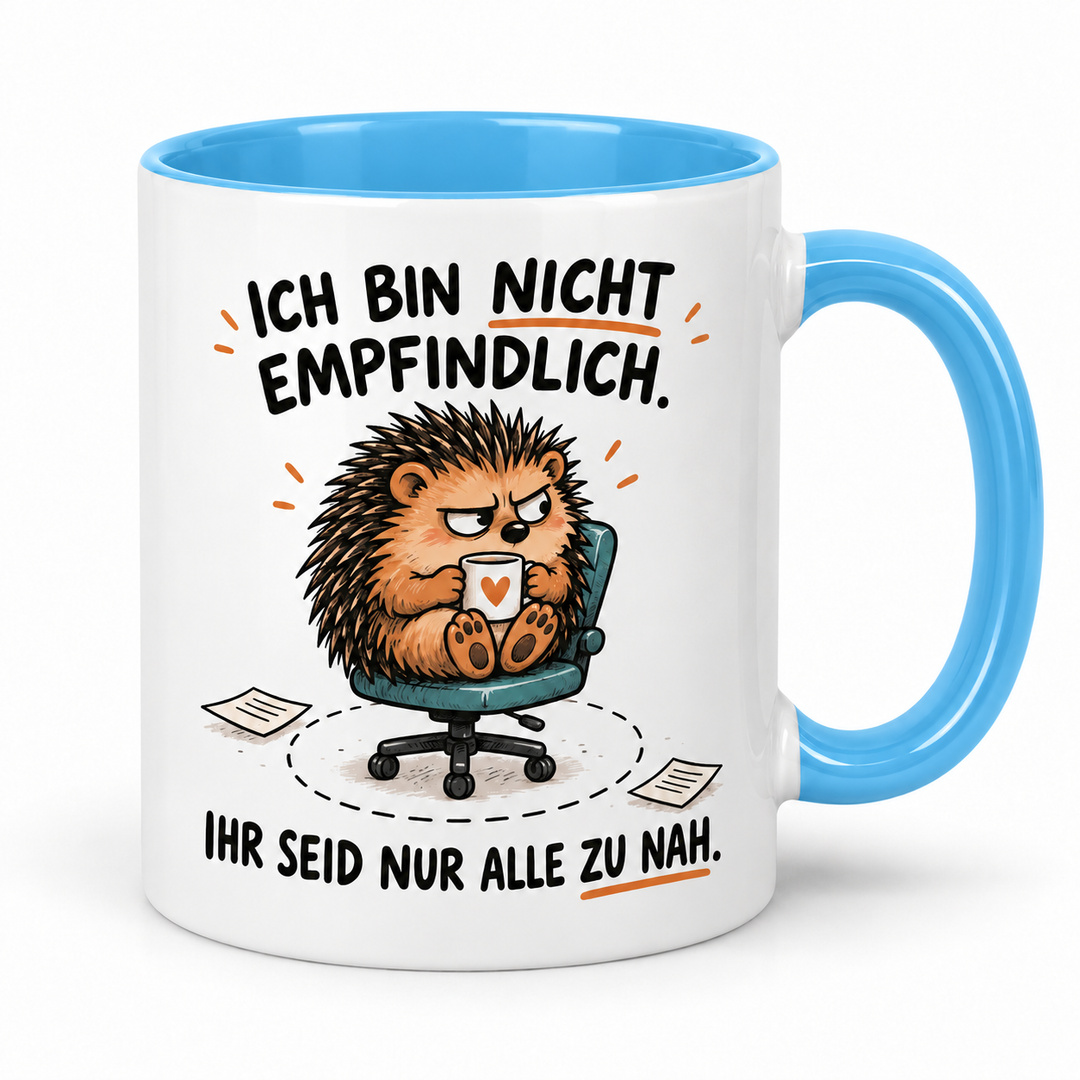 Lustige Igel-Tasse mit hellblauem Henkel – Ich bin nicht empfindlich