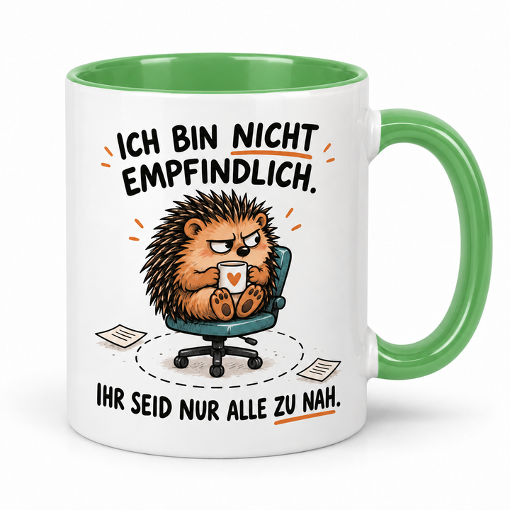 Lustige Igel-Tasse mit hellgrünem Henkel – Ich bin nicht empfindlich