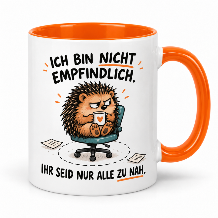 Lustige Igel-Tasse mit orangem Henkel – Ich bin nicht empfindlich