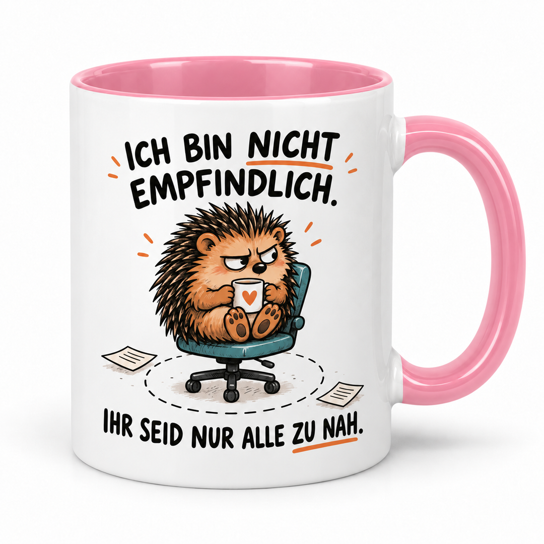 Lustige Igel-Tasse mit rosa Henkel – Ich bin nicht empfindlich