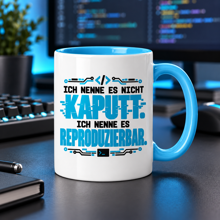 IT-Tasse am modernen Entwickler-Arbeitsplatz