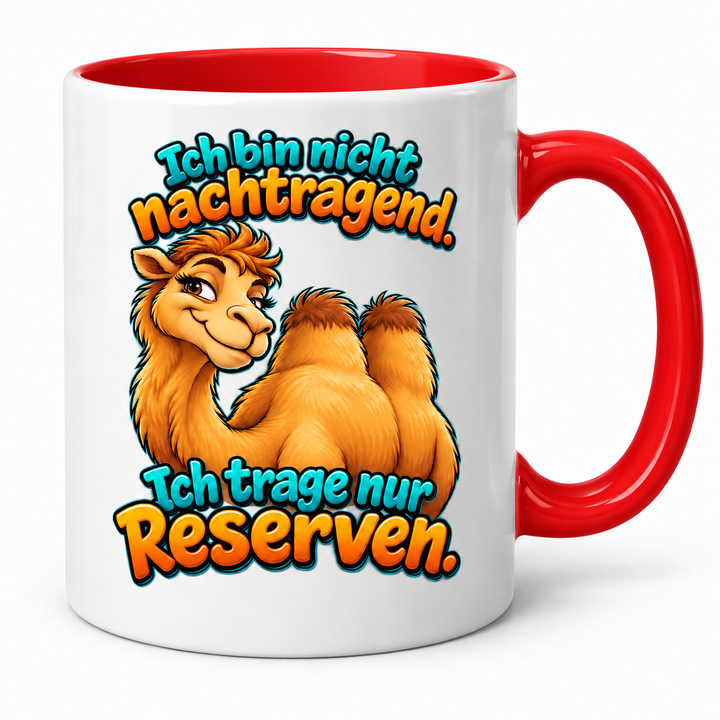 Lustige Kamel-Tasse in Rot – Ich bin nicht nachtragend. Ich trage nur Reserven.