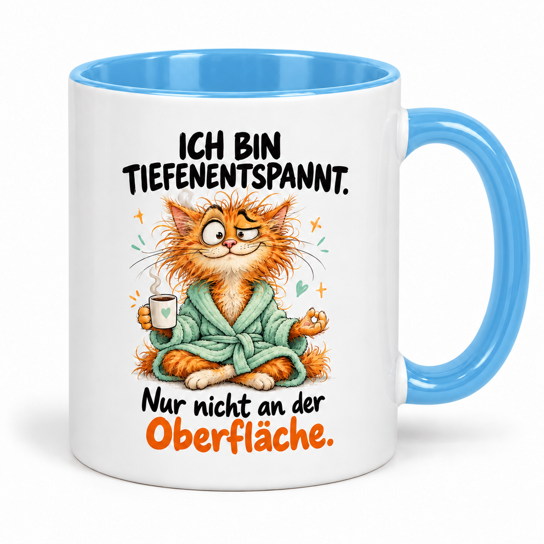Katzen-Tasse – Ich bin tiefenentspannt – blau