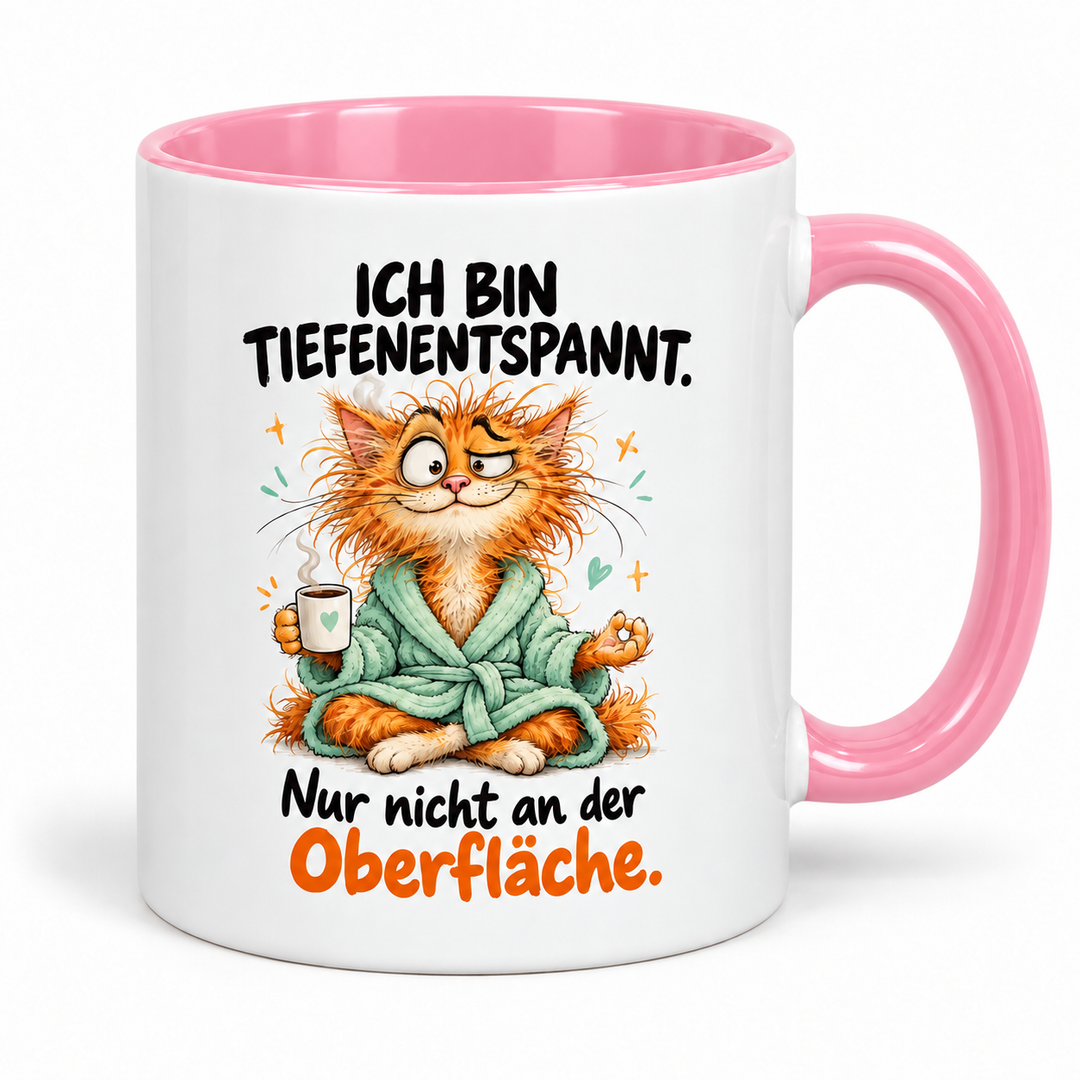 Katzen-Tasse – Ich bin tiefenentspannt – rosa