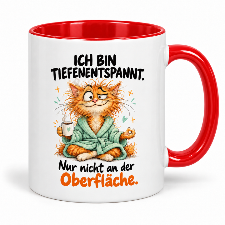 Katzen-Tasse – Ich bin tiefenentspannt – rot