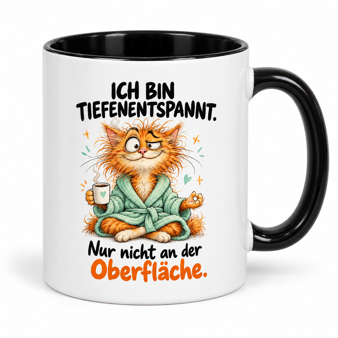 Katzen-Tasse – Ich bin tiefenentspannt – schwarz
