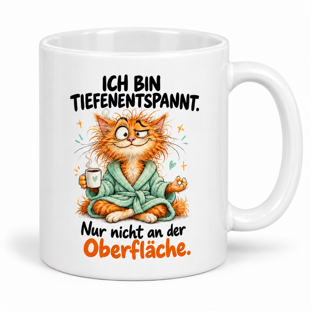 Katzen-Tasse – Ich bin tiefenentspannt – weiss
