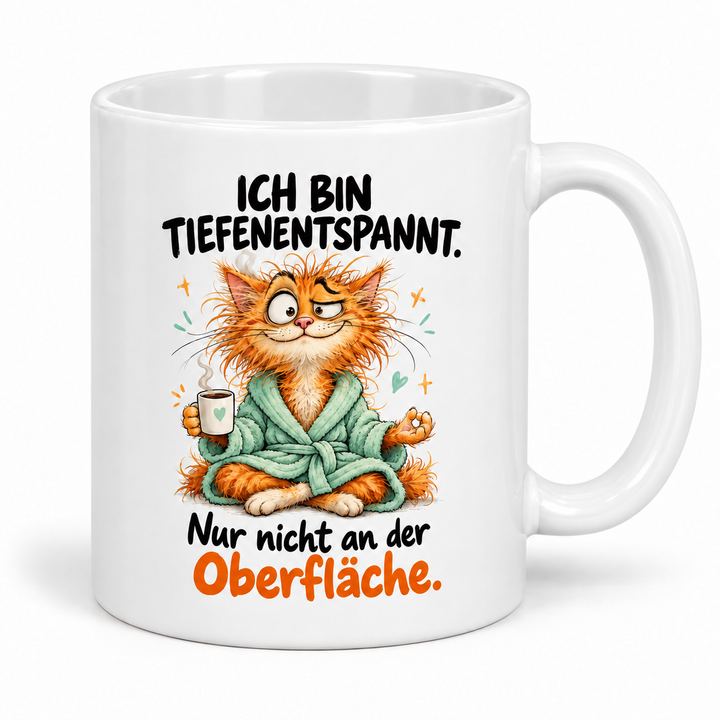 Katzen-Tasse – Ich bin tiefenentspannt – weiss