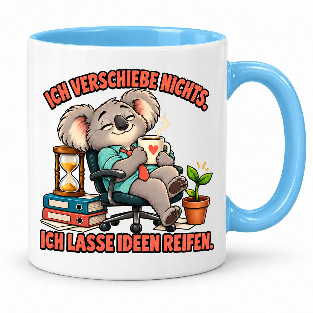 Lustige Koala-Tasse – Ich verschiebe nichts – Blau
