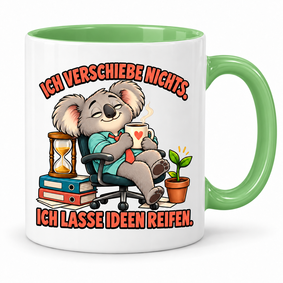 Lustige Koala-Tasse – Ich verschiebe nichts – Grün