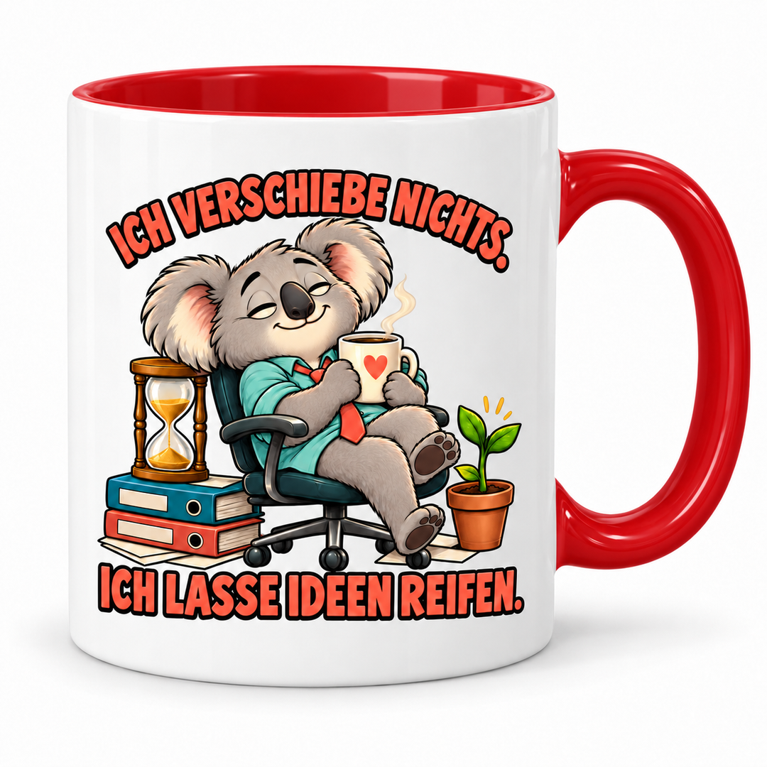 Lustige Koala-Tasse – Ich verschiebe nichts – Rot