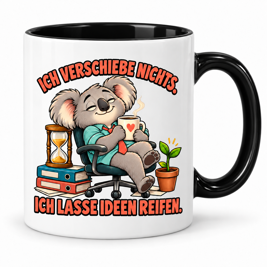Lustige Koala-Tasse – Ich verschiebe nichts – Schwarz
