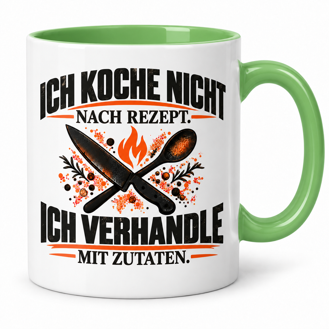 Koch-Tasse mit Spruch in Grün – PEPAM Geschenke