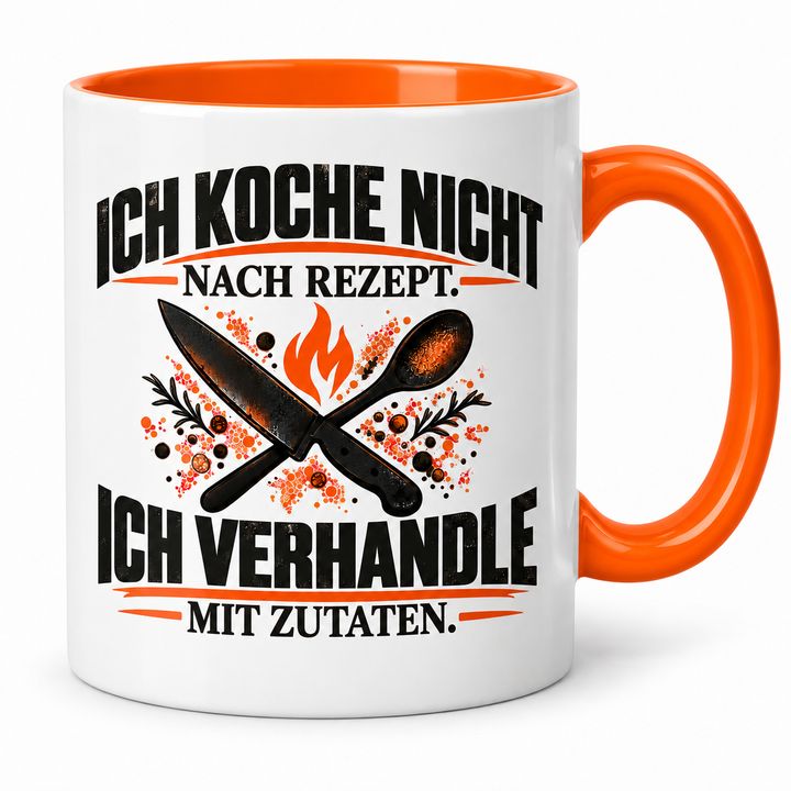 Koch-Tasse mit Spruch in Orange – PEPAM Geschenke