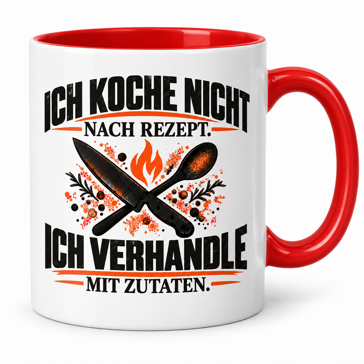 Koch-Tasse mit Spruch in Rot – PEPAM Geschenke