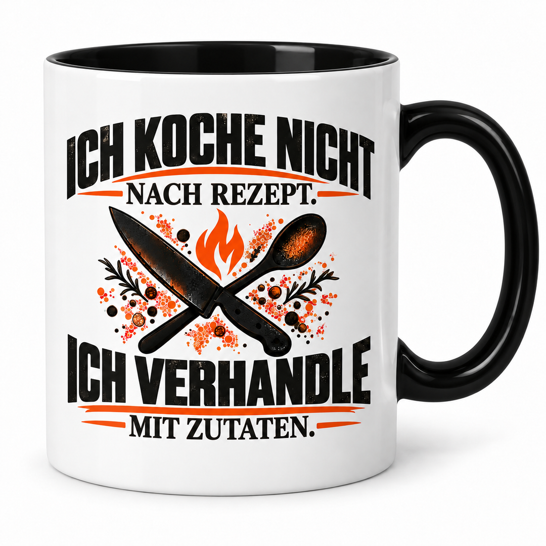 Koch-Tasse mit Spruch in Schwarz – PEPAM Geschenke