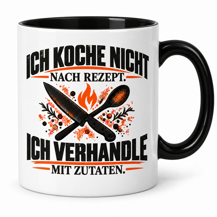 Koch-Tasse mit Spruch in Schwarz – PEPAM Geschenke