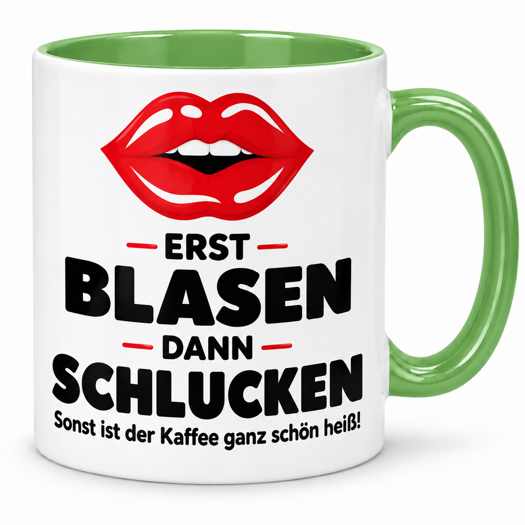 Kussmund-Tasse Erst blasen, dann schlucken – gruen