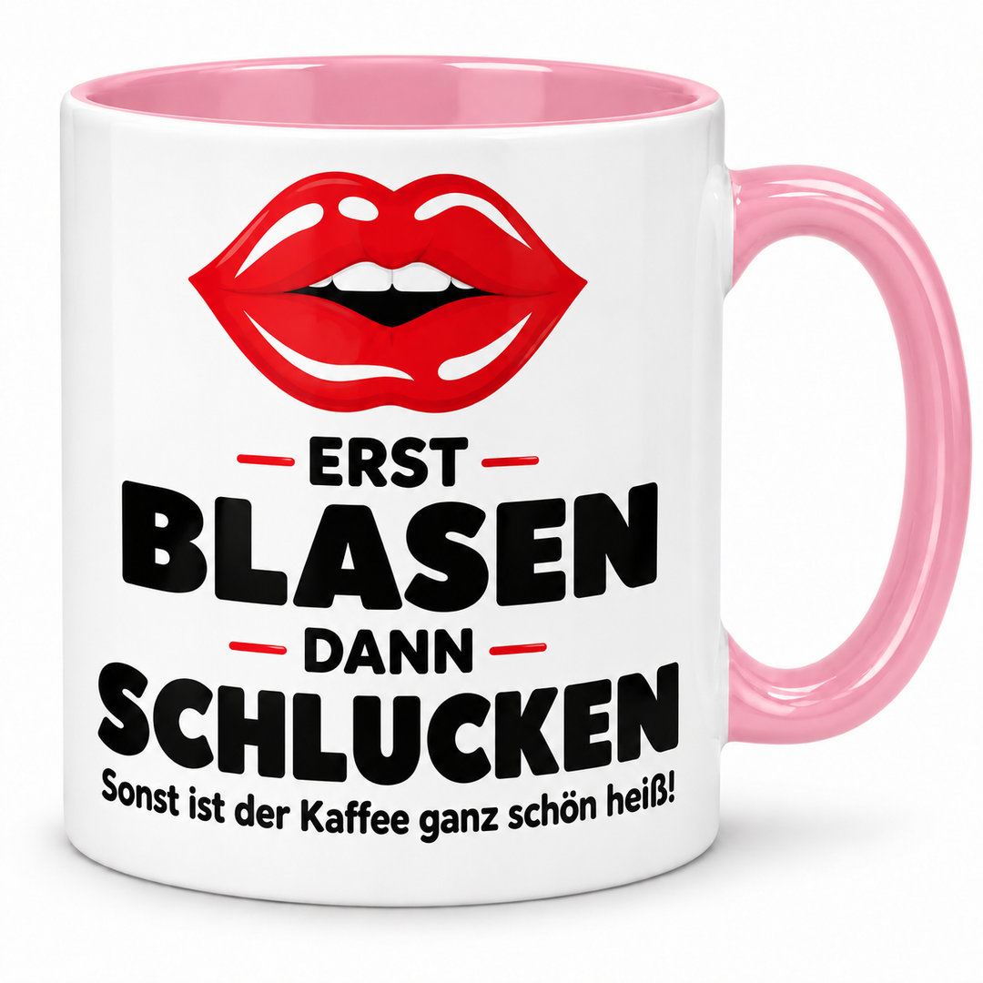Kussmund-Tasse Erst blasen, dann schlucken – rosa