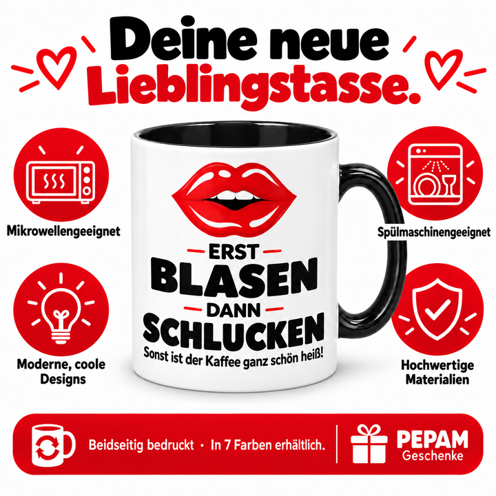 Kussmund-Tasse Erst blasen, dann schlucken – Vorteile und Pflege