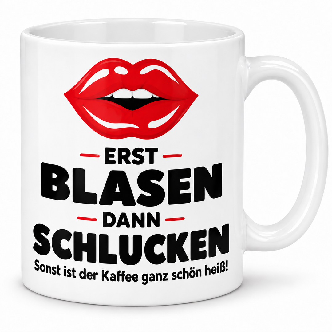 Kussmund-Tasse Erst blasen, dann schlucken – weiss