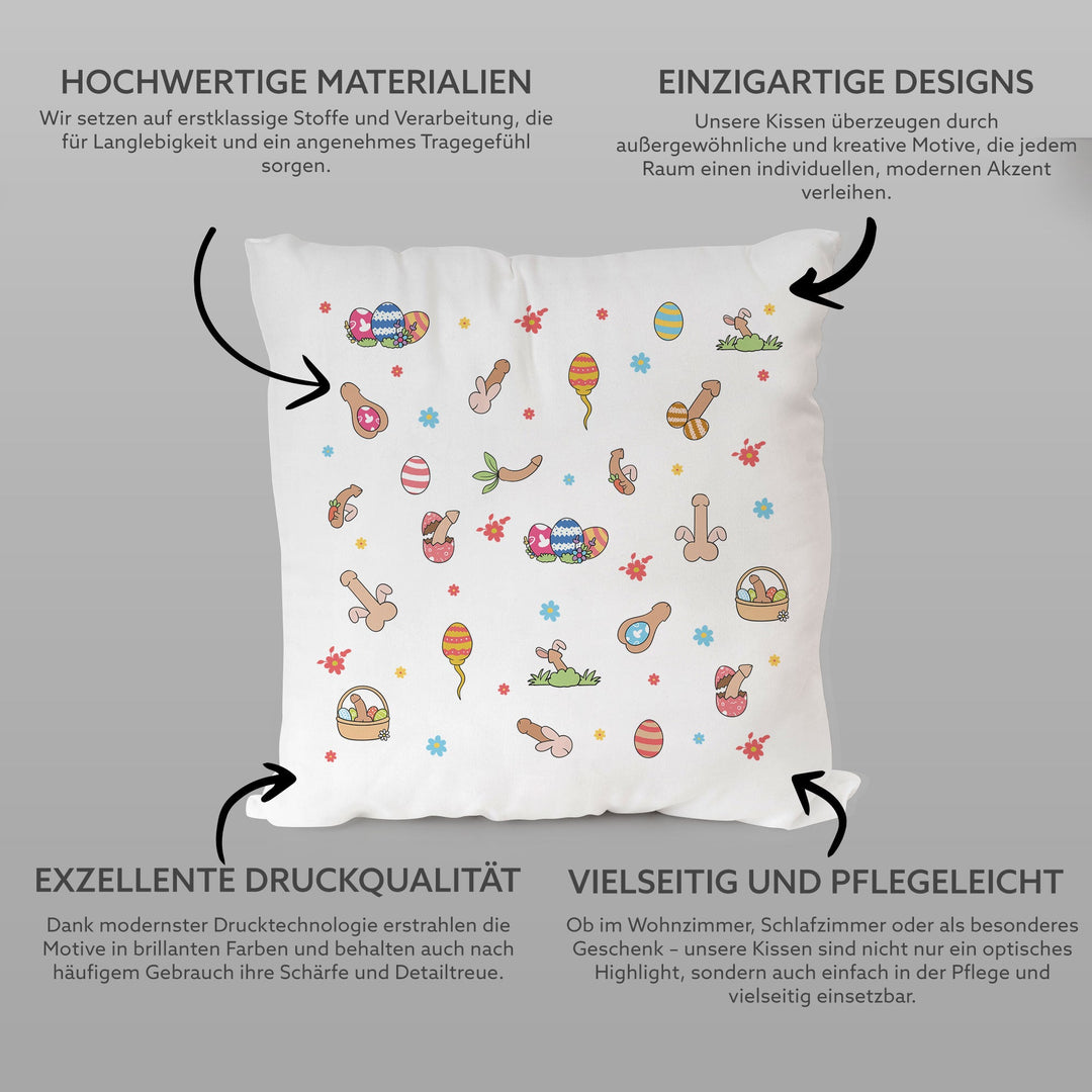 Kissen "Oster-Schwänze" – Lustiges Oster-Deko-Kissen 40x40 cm
