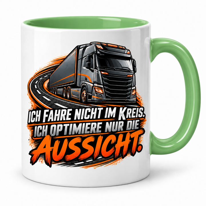 LKW-Fahrer-Tasse mit grünem Innenraum und Henkel