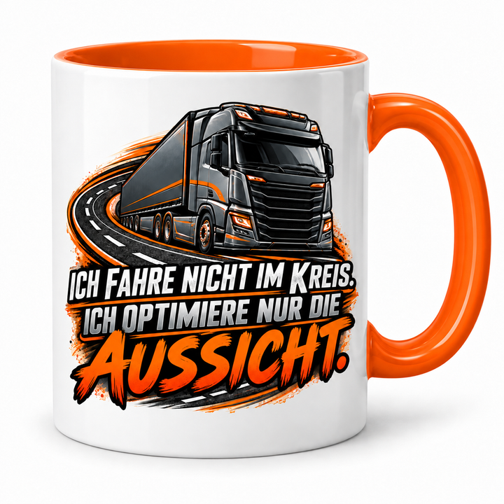 LKW-Fahrer-Tasse mit orangem Innenraum und Henkel