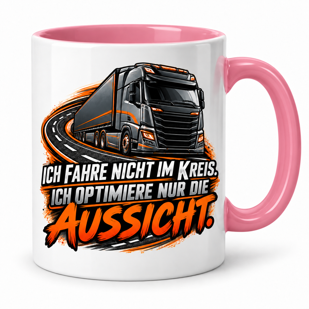 LKW-Fahrer-Tasse mit rosa Innenfarbe und Henkel