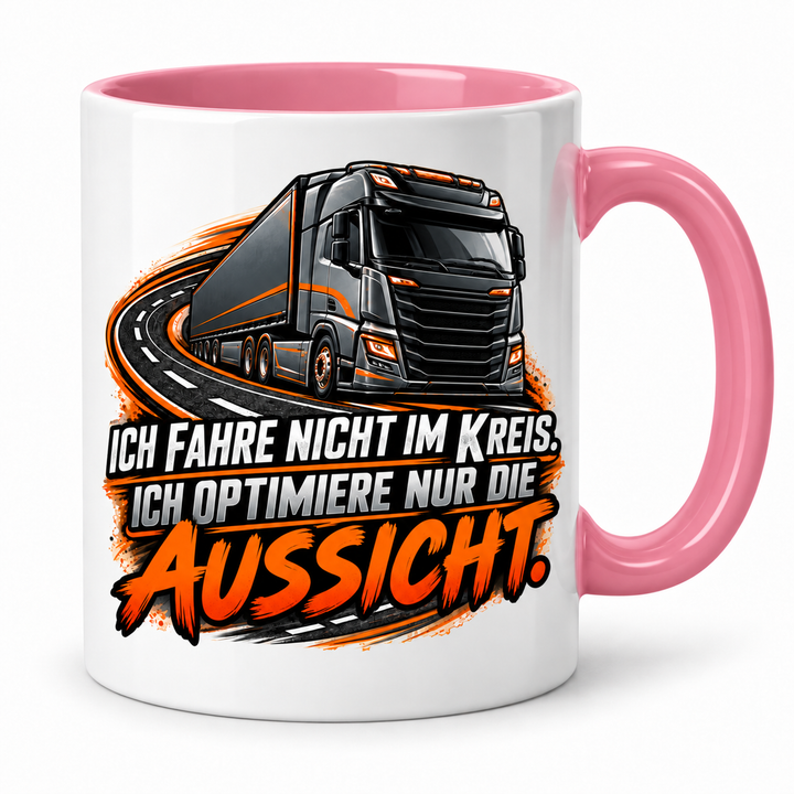 LKW-Fahrer-Tasse mit rosa Innenfarbe und Henkel