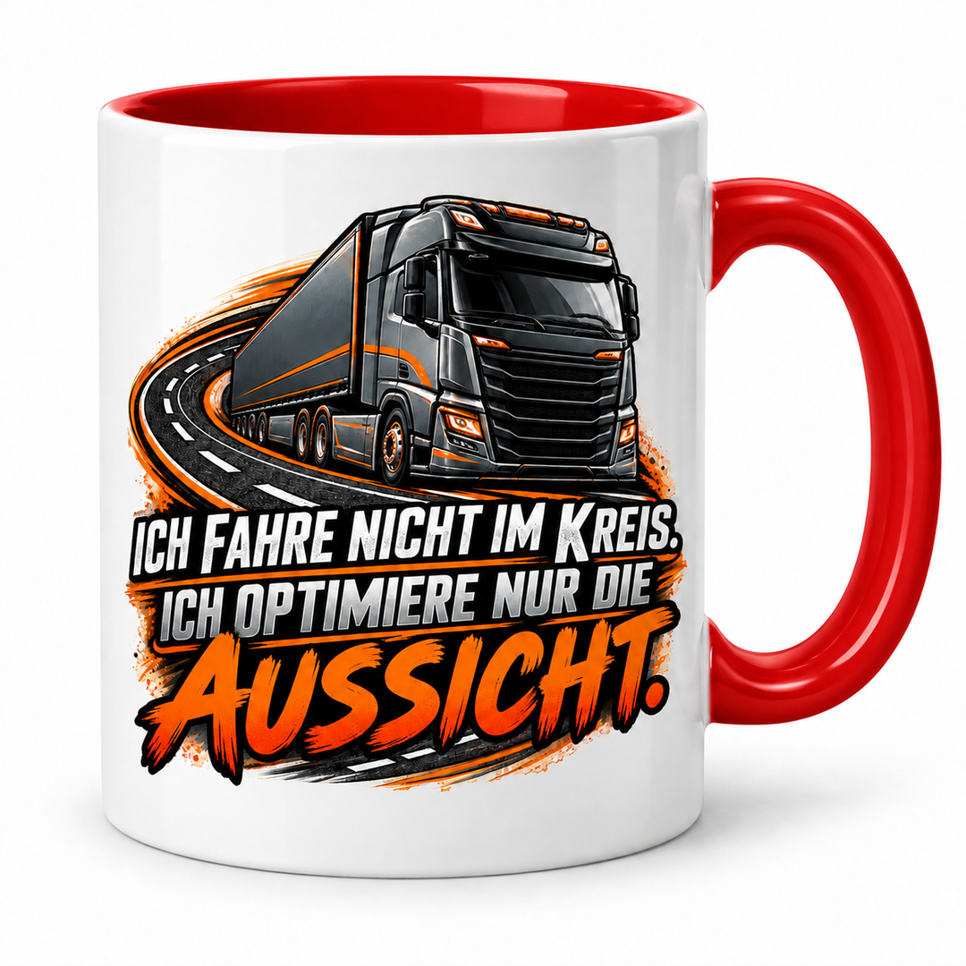 LKW-Fahrer-Tasse mit rotem Innenraum und Henkel
