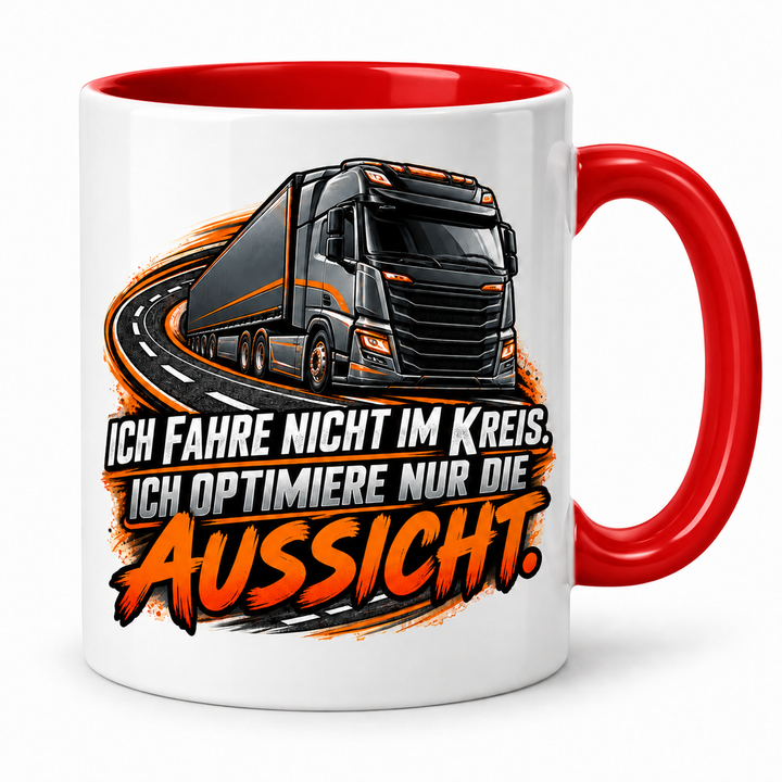 LKW-Fahrer-Tasse mit rotem Innenraum und Henkel