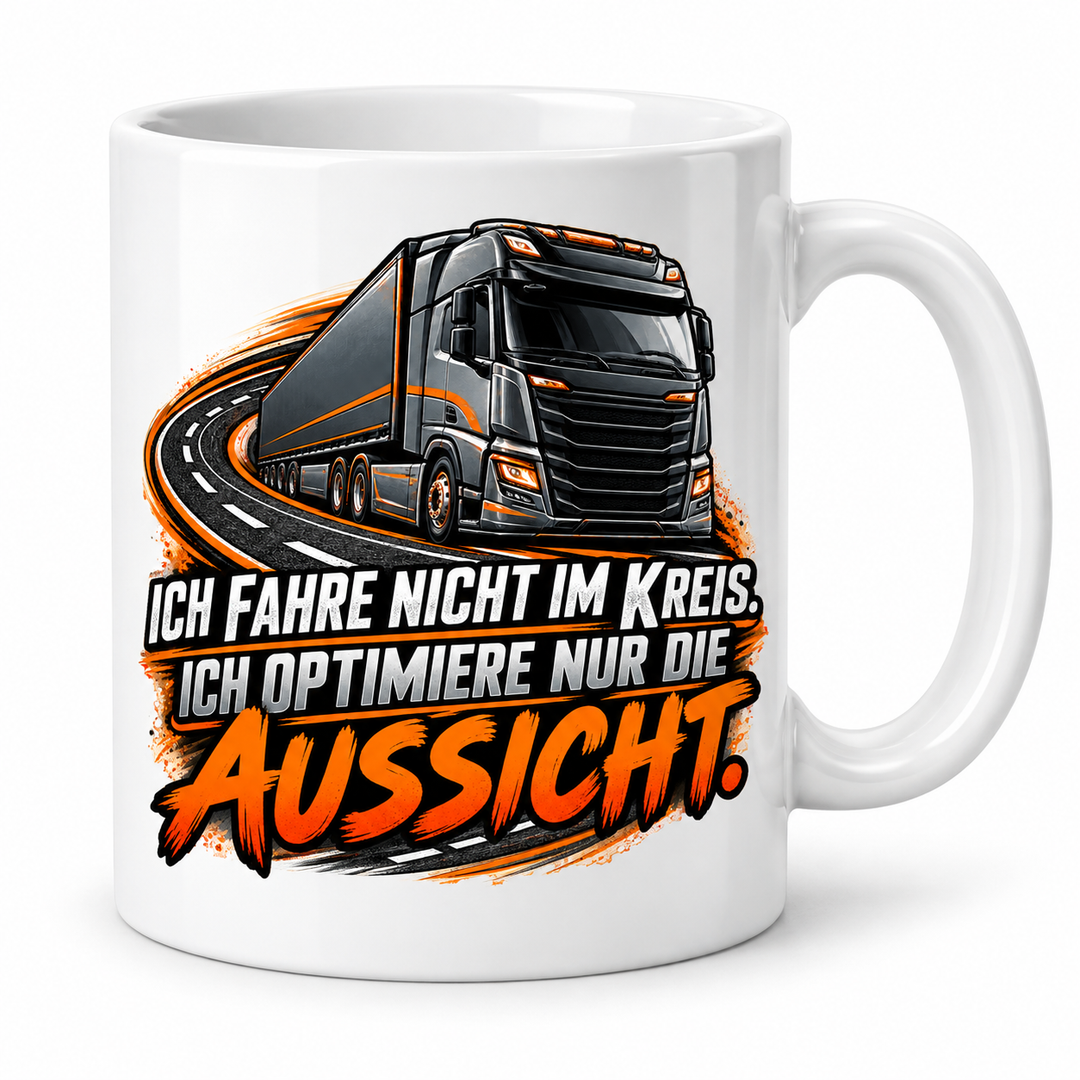 LKW-Fahrer-Tasse in Weiß – Ich fahre nicht im Kreis