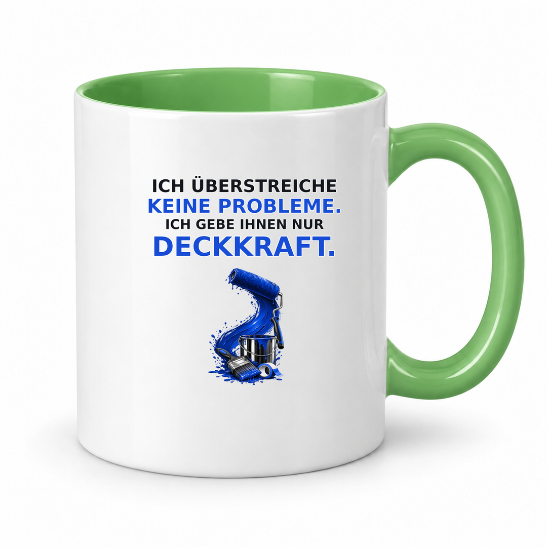 Maler-Tasse mit grünem Innenbereich und Henkel