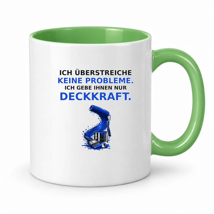 Maler-Tasse mit grünem Innenbereich und Henkel