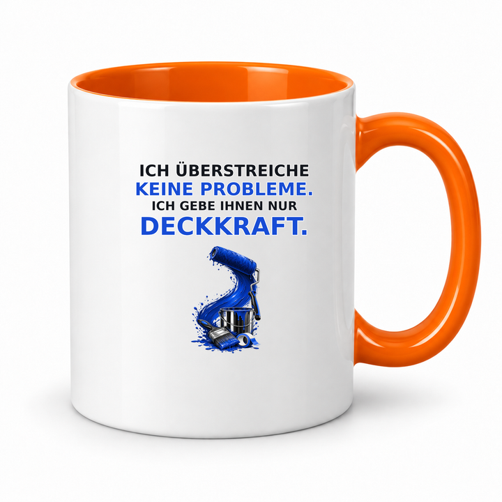 Maler-Tasse mit orangem Innenbereich und Henkel