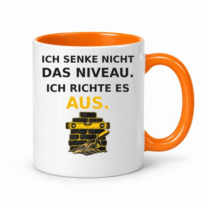 Maurer-Tasse mit Spruch – Orange
