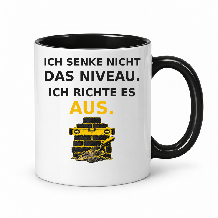 Maurer-Tasse mit Spruch – Schwarz