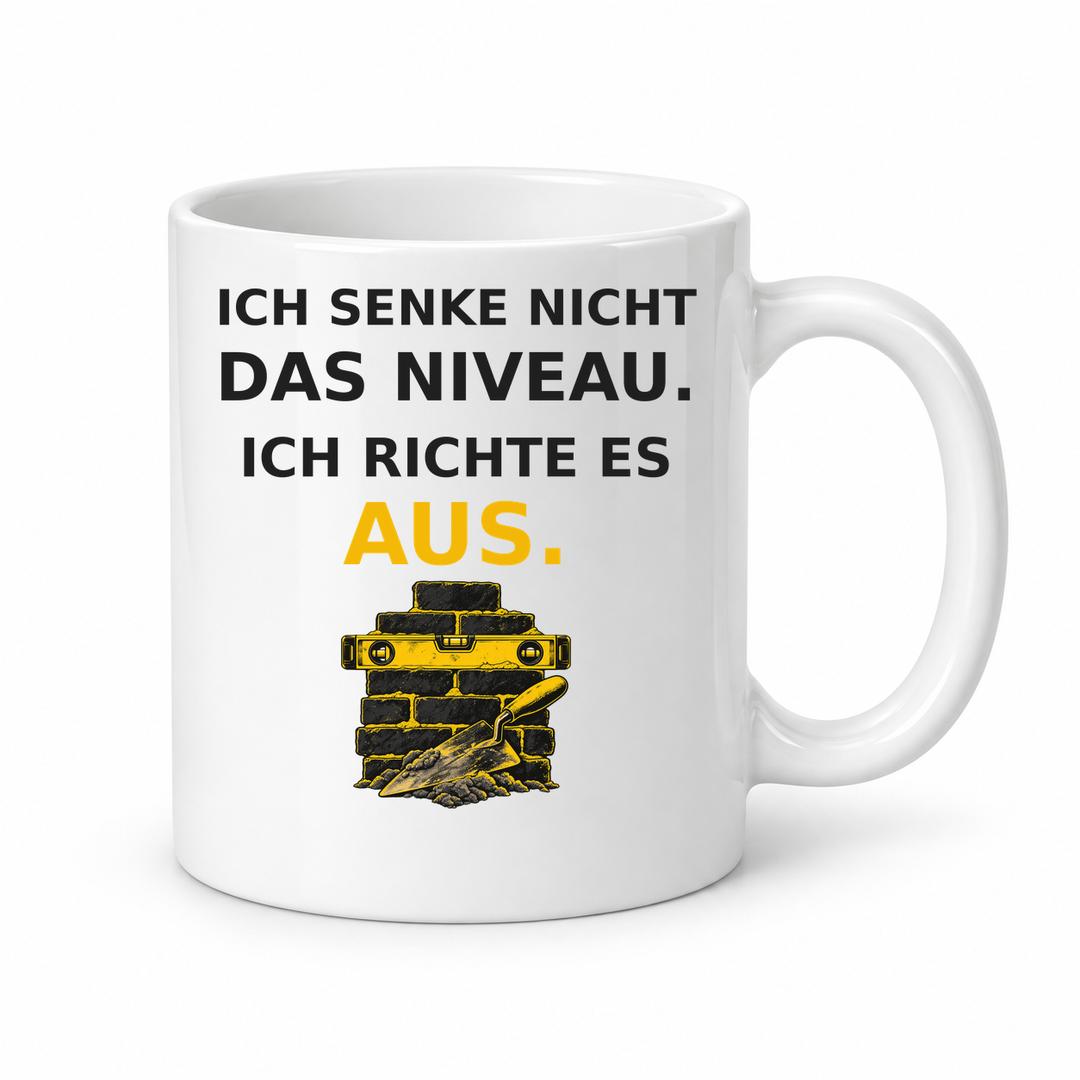 Maurer-Tasse mit Spruch – Weiß