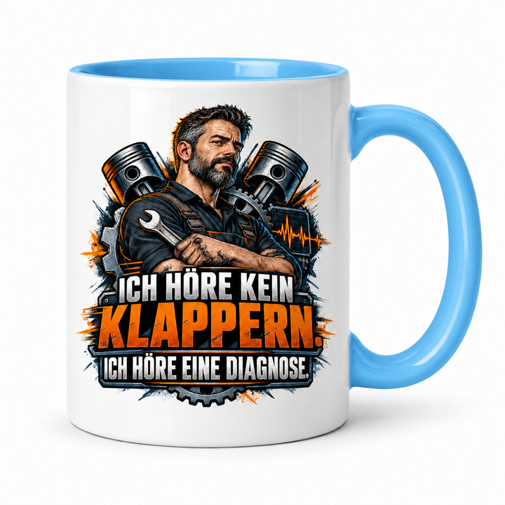 Mechaniker-Tasse mit blauem Innenbereich und Griff
