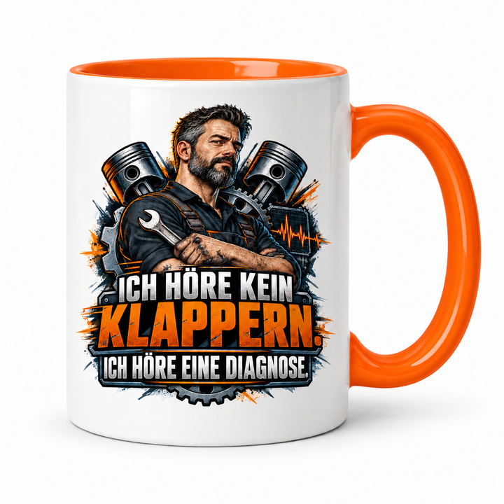 Mechaniker-Tasse mit orangem Innenbereich und Griff