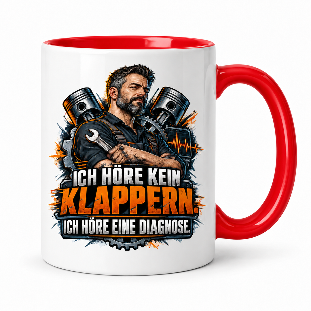 Mechaniker-Tasse mit rotem Innenbereich und Griff